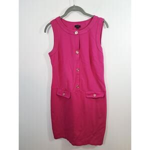 Talbots Women's Pink Sleeveless Dress Size 10 Gold Buttons Sheath Knee-length